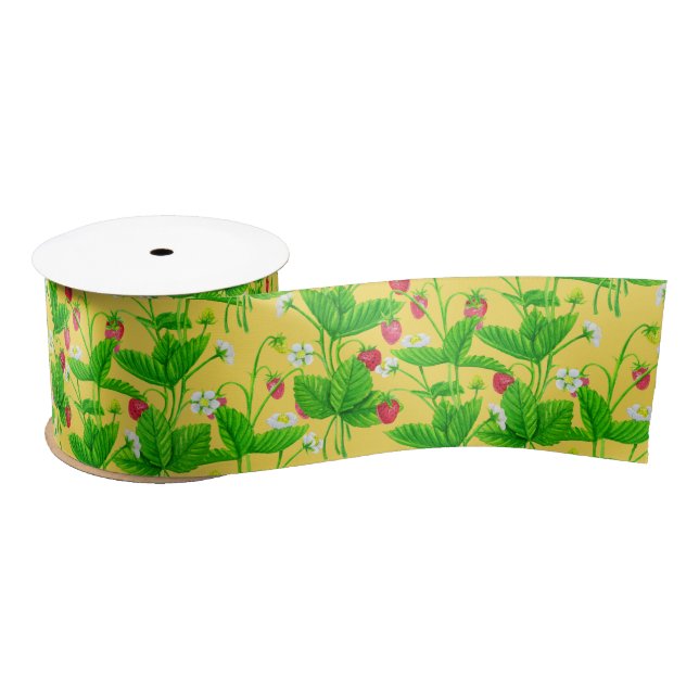 Starwberry garden on yellow satin ribbon (Spool)