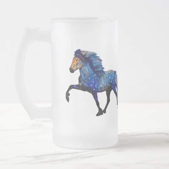 Stary Night Charismatic Tolting Icelandic horse Frosted Glass Beer Mug (Left)