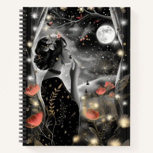 Stary Night Woman in Black Dress Notebook