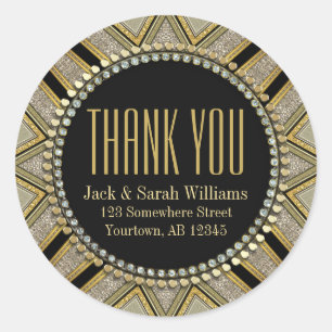 Starzi Art Deco Gold Black ThankYou Round Stickers