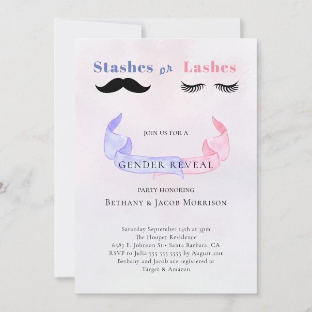 Stashes or Lashes Gender Reveal  Baby Shower  Invitation (Front)