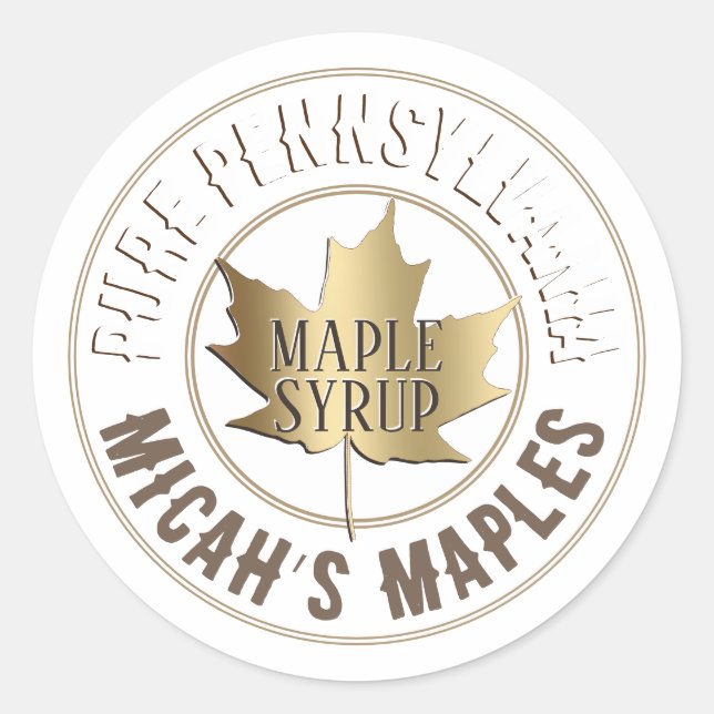 State and Business Name Gold Maple Leaf Mini Label (Front)