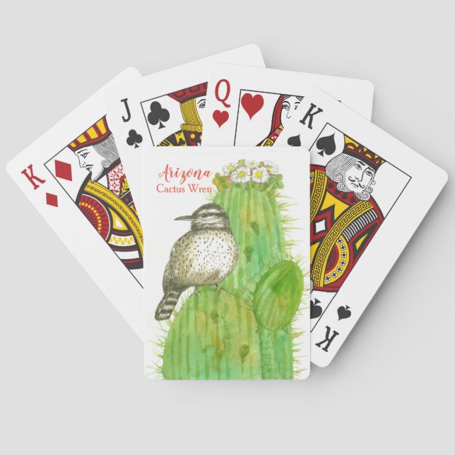 State Bird of Arizona Cactus Wren Watercolor Playing Cards (Back)