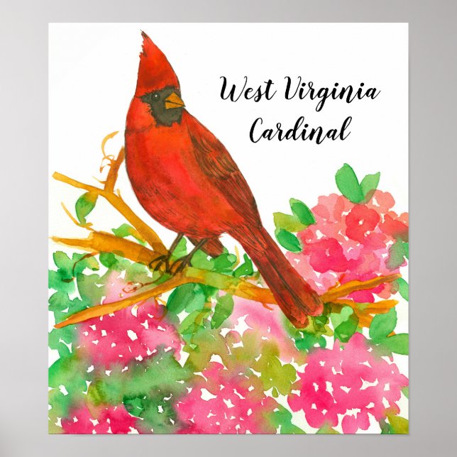 State Bird of West Virginia Cardinal Rhododendron Poster (Front)