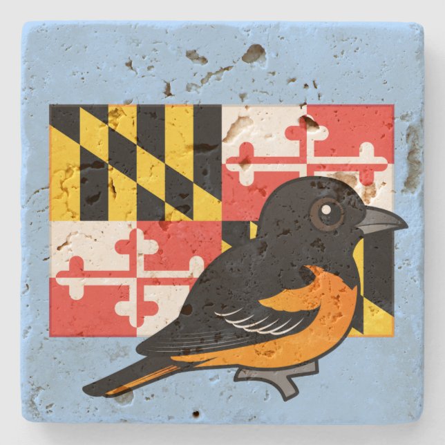State Birdorable of Maryland: Baltimore Oriole Stone Coaster (Front)