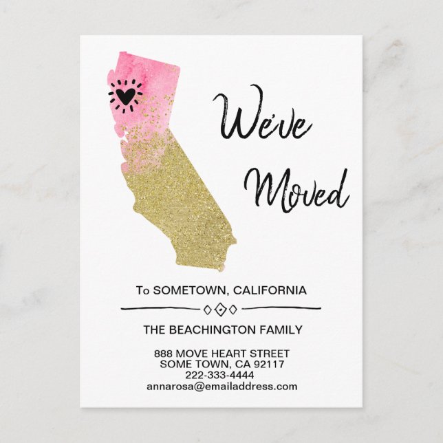 *~* STATE CALIFORNIA - Glitter Moving  New Address Announcement Postcard (Front)
