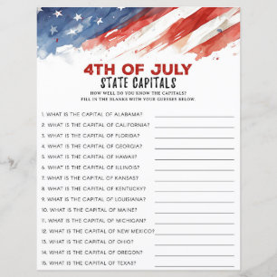 State Captials 4th of July Party Game