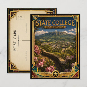 State College Pennsylvania Vintage Art Deco Golden Postcard