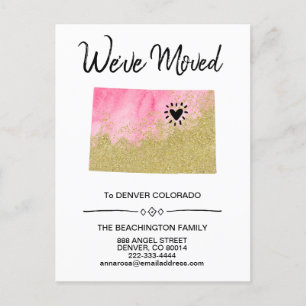 *~* STATE COLORADO Glitter Pink Moving Announcement Postcard