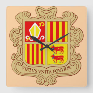 State Emblem of Andorra Historic Co-Principality Square Wall Clock