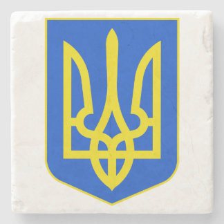 State Emblem of Ukraine Golden Trident Fine Art Stone Coaster
