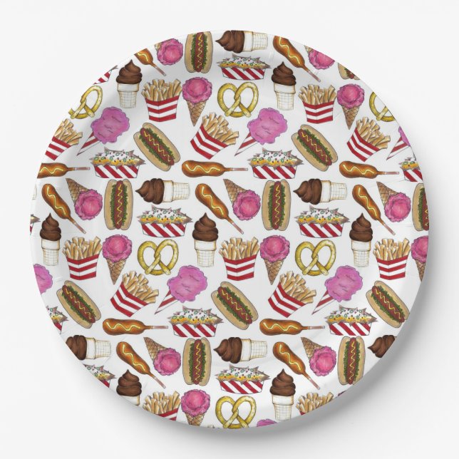 State Fair Carnival Food Nachos Cotton Candy Paper Plate (Front)
