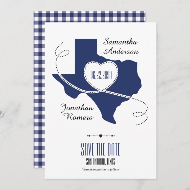 State Flag Blue Texas Curling Ribbon Save the Date Invitation (Front/Back)
