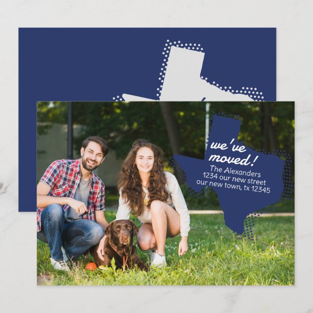 State Flag Blue We've Moved - Dotted Texas Moving Announcement (Front/Back)