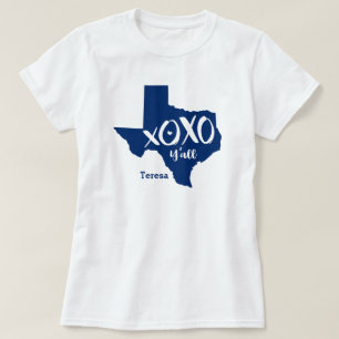 State Flag Blue XOXO, Y'all - Texas State Shape T-Shirt