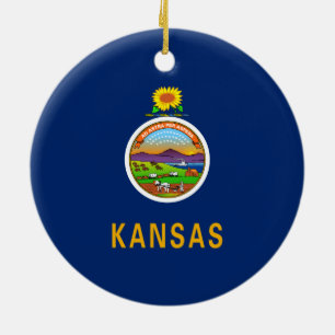 State Flag of Kansas Ceramic Tree Decoration