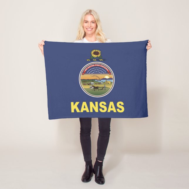 State Flag of Kansas, USA Fleece Blanket (In Situ)