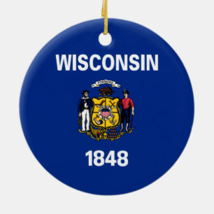 State Flag of Wisconsin Ceramic Tree Decoration