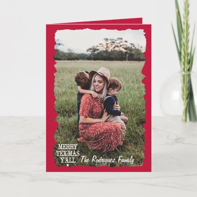 State Flag Red Merry Tex-Mas Y'all Photo Christmas Card (Front)
