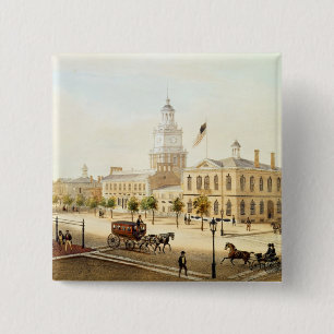 State House, Philadelphia, engraved by Deroy 15 Cm Square Badge