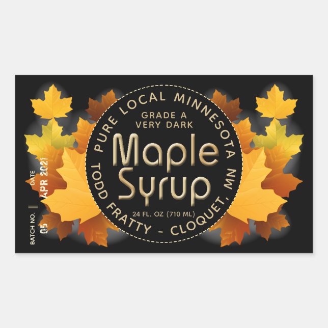 State Name Batch and Date MAPLE SYRUP LABEL (Front)