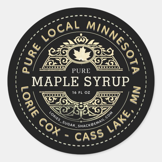 State Name Black Bright Gold Maple Syrup Label (Front)