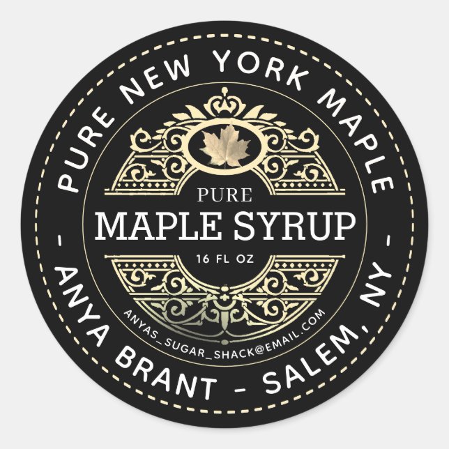 State Name Gold Leaf Ornate Maple Syrup Label (Front)