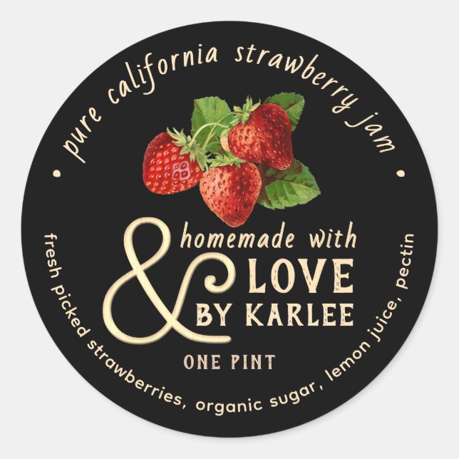 State Name Homemade with Love Pure Strawberry Jam Classic Round Sticker (Front)