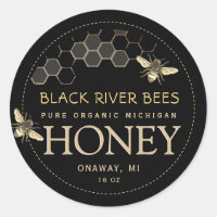 State Name Honey Label Bees and Honeycomb Black