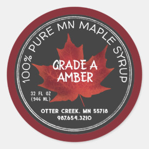 State Name Maple Syrup Chalkboard Style Red Leaf Classic Round Sticker