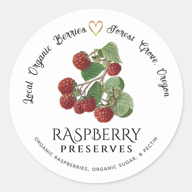 State Name Raspberries Gold Heart Jelly Label (Front)