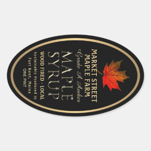 State Name Sustainably Produced Maple Syrup Black Oval Sticker