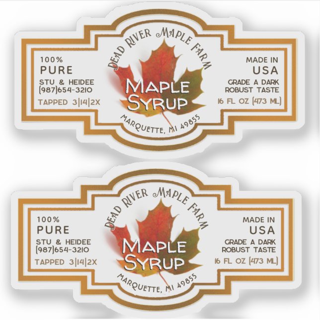 State Name Waterproof Vinyl Maple Syrup with Leaf (Front)
