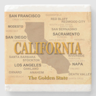 State of California Map, Los Angeles, Sacramento Stone Coaster