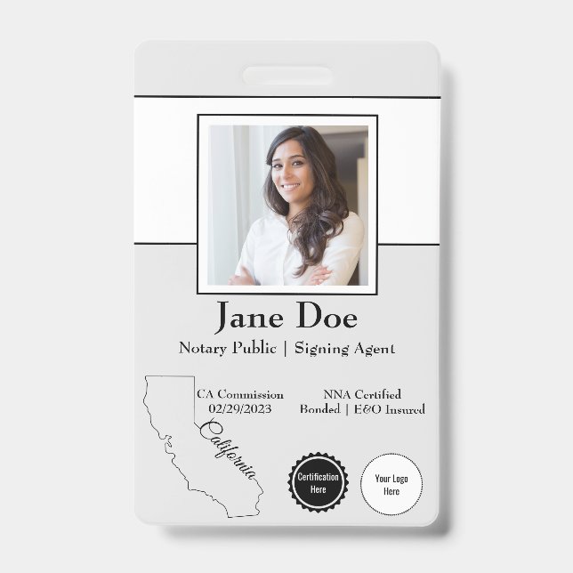 State of California Notary Public Badge w/ QR Code ID Badge (Front)