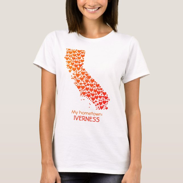 State of California Silhouette Hearts & Hometown T-Shirt (Front)