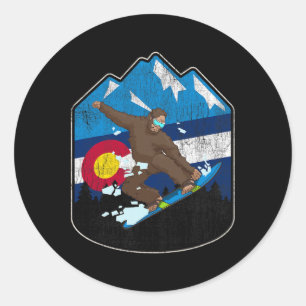 State Of Colorado Flag Snowboarding Gift Bigfoot B Classic Round Sticker