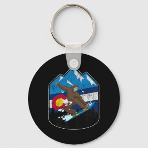 State Of Colorado Flag Snowboarding Gift Bigfoot B Key Ring