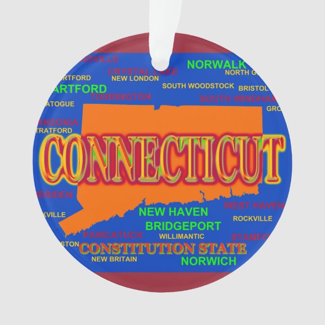 State of Connecticut Map, New Haven, Hartford Ornament (Front)