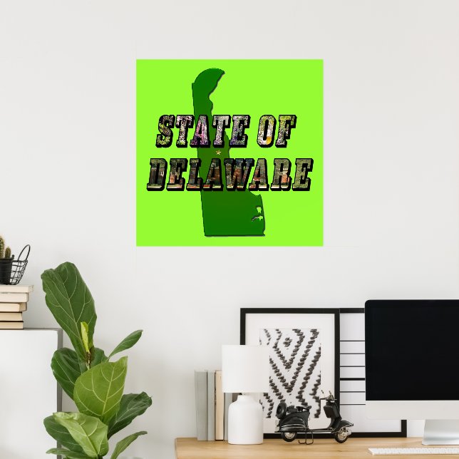 State of Delaware Picture Text and Map Poster (Home Office)