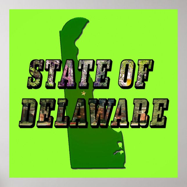 State of Delaware Picture Text and Map Poster (Front)