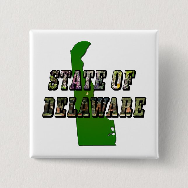 State of Delaware Picture Text & Map Outline 15 Cm Square Badge (Front)
