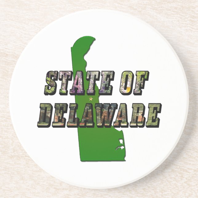 State of Delaware Picture Text & Map Outline Coaster (Front)