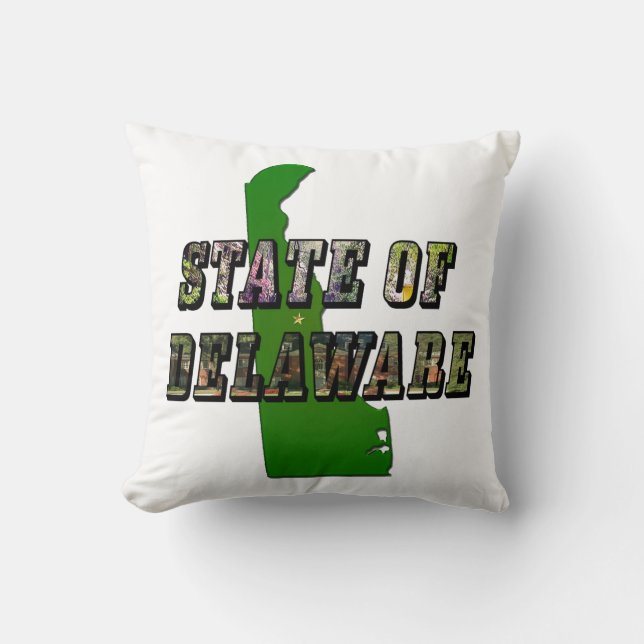 State of Delaware Picture Text & Map Outline Cushion (Front)