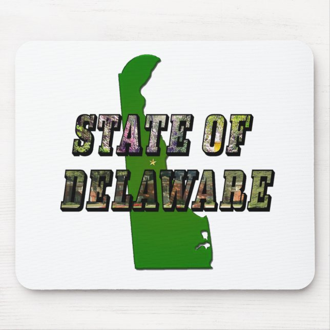 State of Delaware Picture Text & Map Outline Mouse Mat (Front)