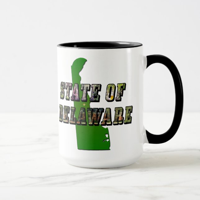 State of Delaware Picture Text & Map Outline Mug (Right)