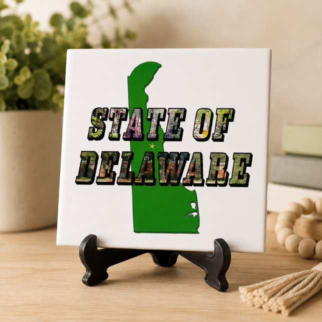 State of Delaware Picture Text & Map Outline Tile (State of Delaware Picture Text & Map Outline Ceramic Tile)