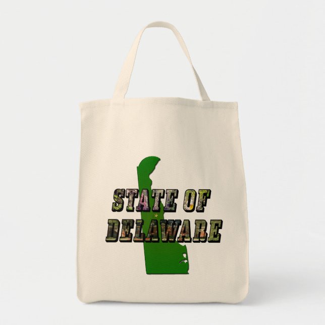 State of Delaware Picture Text & Map Outline Tote Bag (Front)