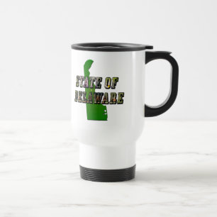 State of Delaware Picture Text & Map Outline Travel Mug