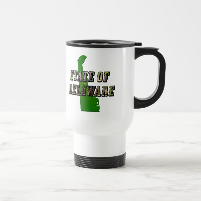 State of Delaware Picture Text & Map Outline Travel Mug (Right)